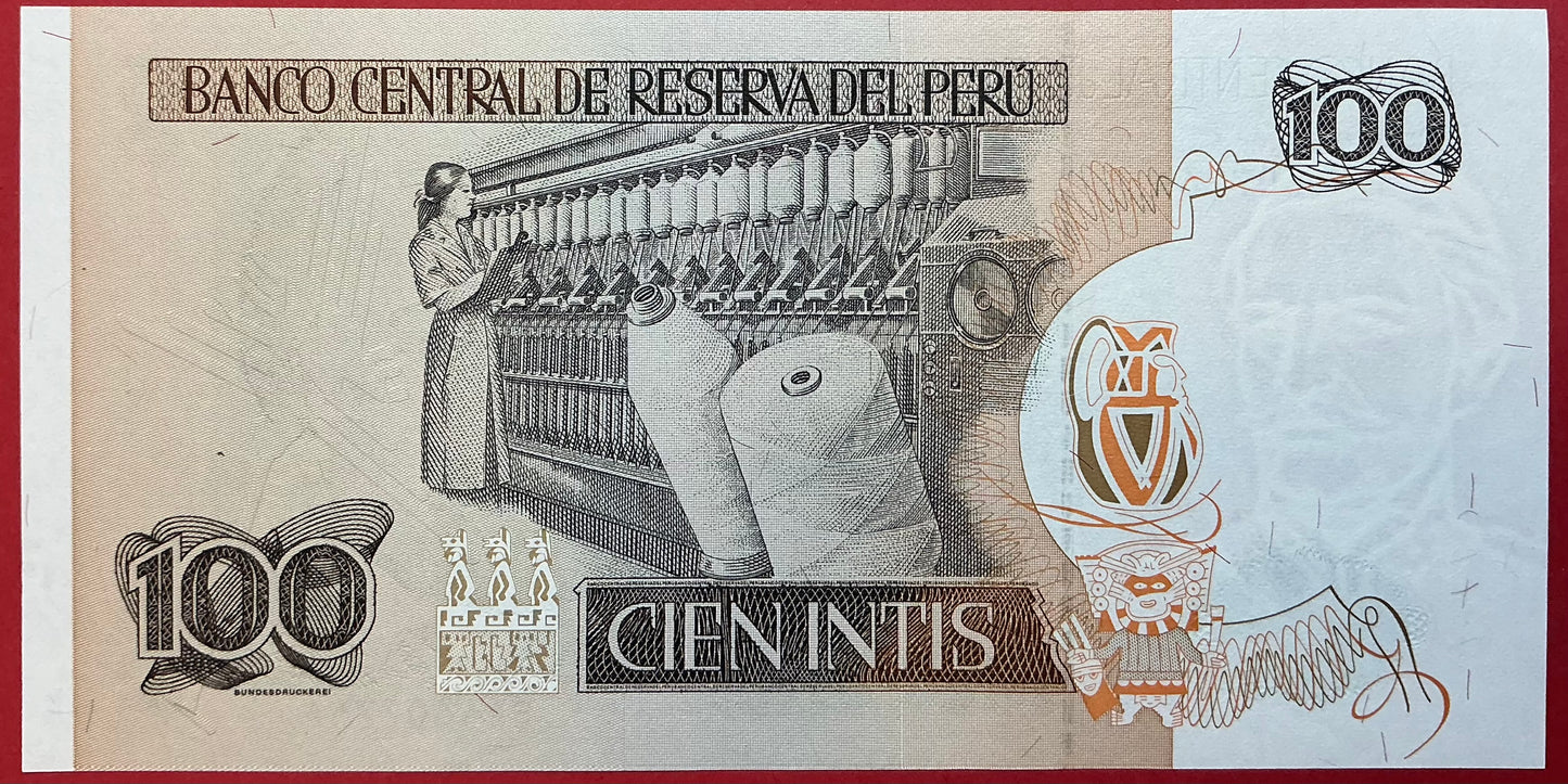 Peru - 100 Intis 26.6.1987 P#133 Kvalitet 0