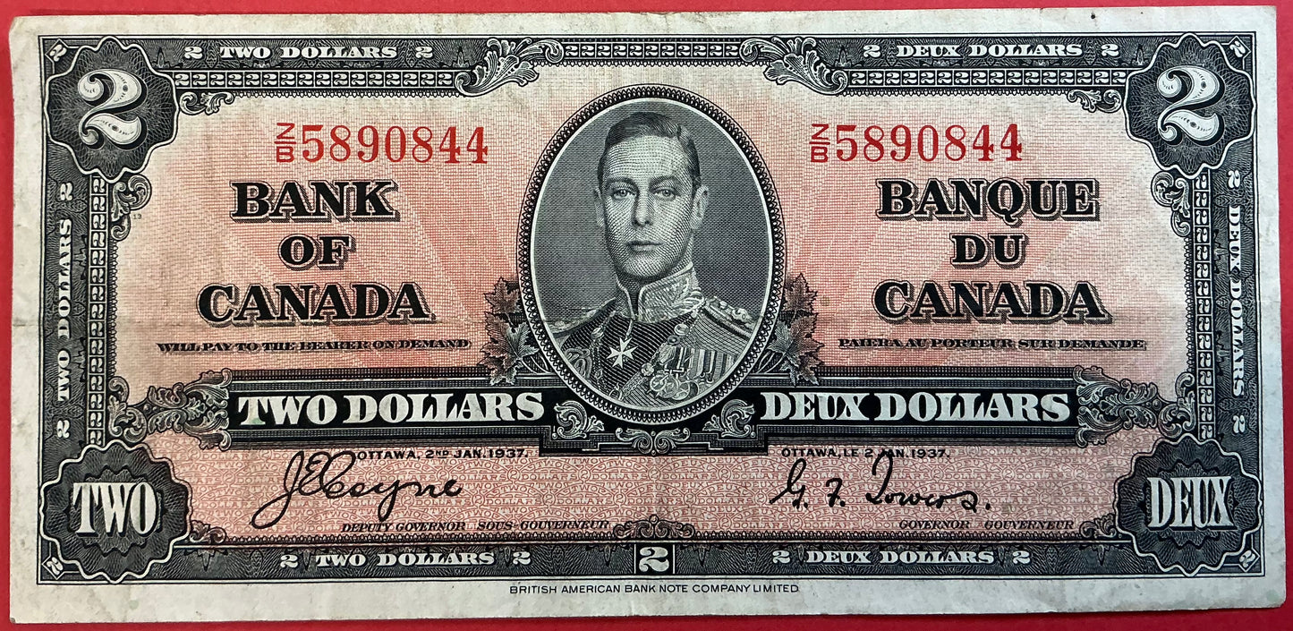 Canada - 2 Dollars 2.1.1937 P#59c Kvalitet 1/1+