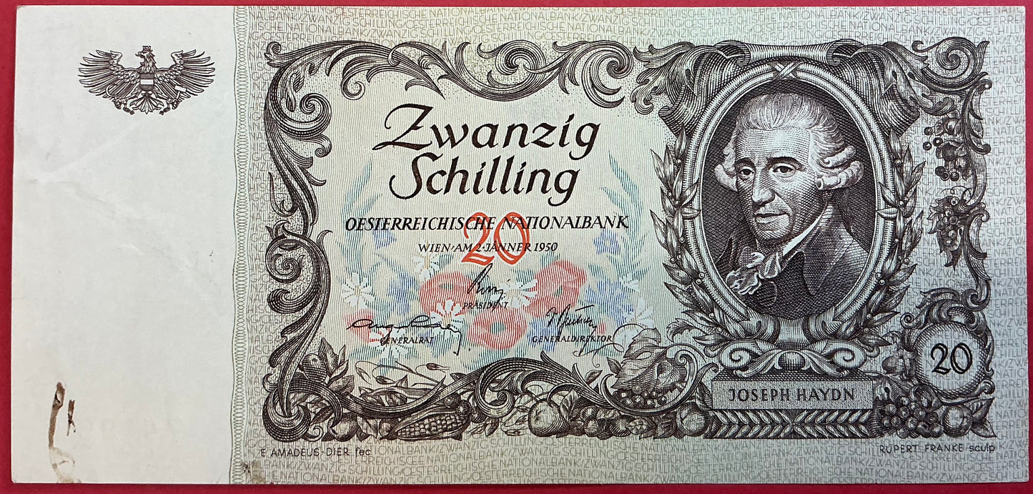 Austria - 20 Schilling 2.1.1950 P#129a Kvalitet 1+