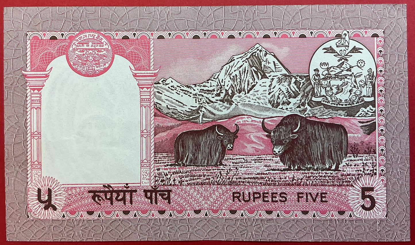 Nepal - 5 Rupees (1985-1990) P#30b Kvalitet 1+/01
