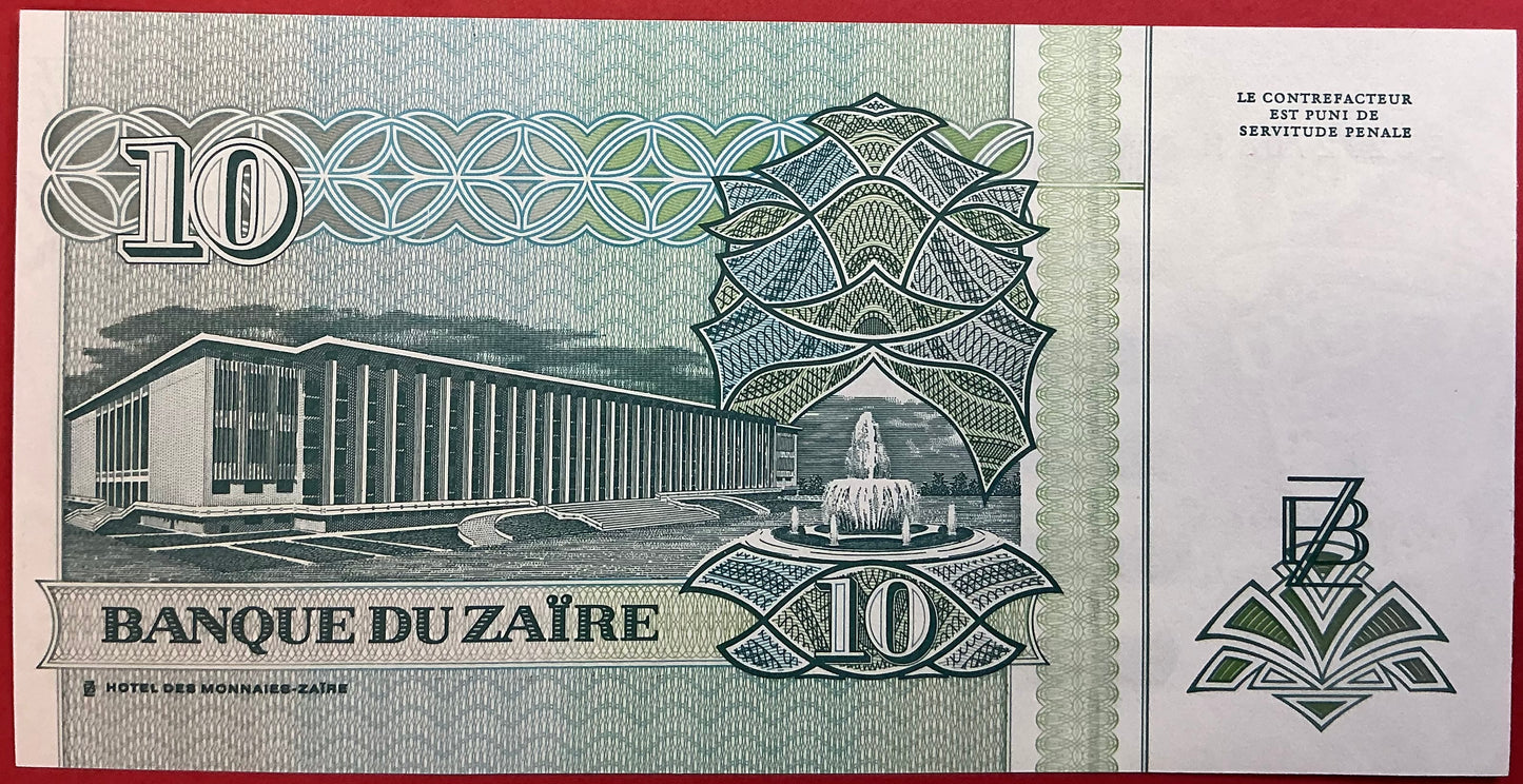 Zaïre - 10 Nouveaux Zaïres 24.6.1993 P#55a Kvalitet 0