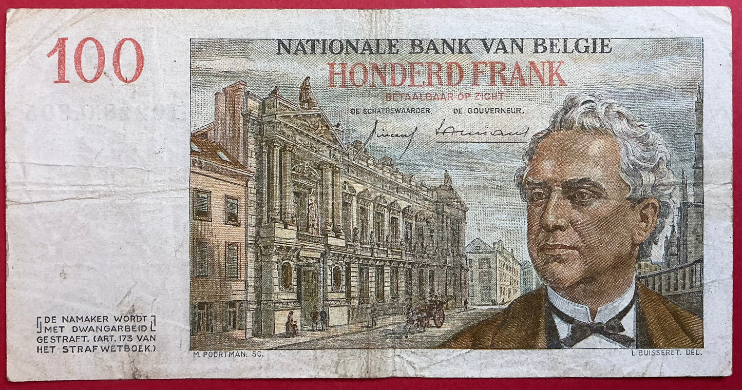 Belgium - 100 Francs 31.3.1958 P#129c Kvalitet 1