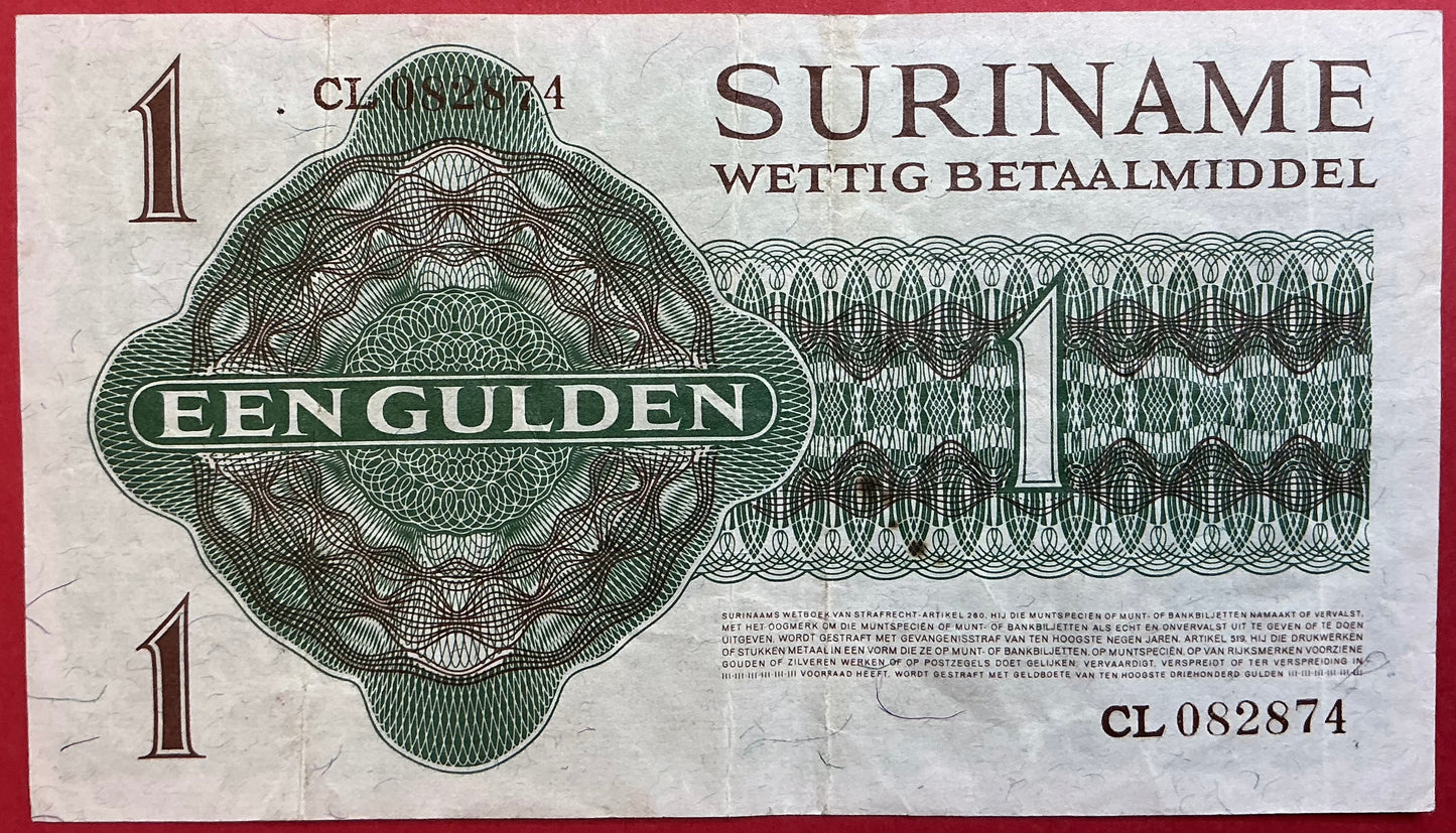 Suriname - 1 Gulden 1.6.1967 P#116a Kvalitet 1/1+