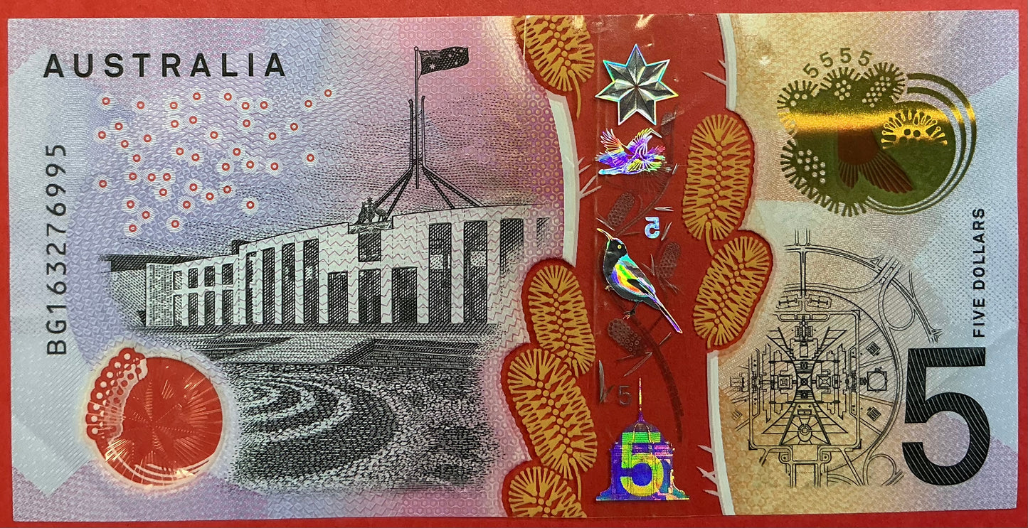Australia - 5 Dollars 2016 P#62 Kvalitet 1+
