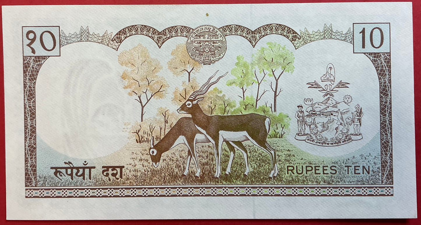 Nepal - 10 Rupees 1985-1990 P#24a Kvalitet 0