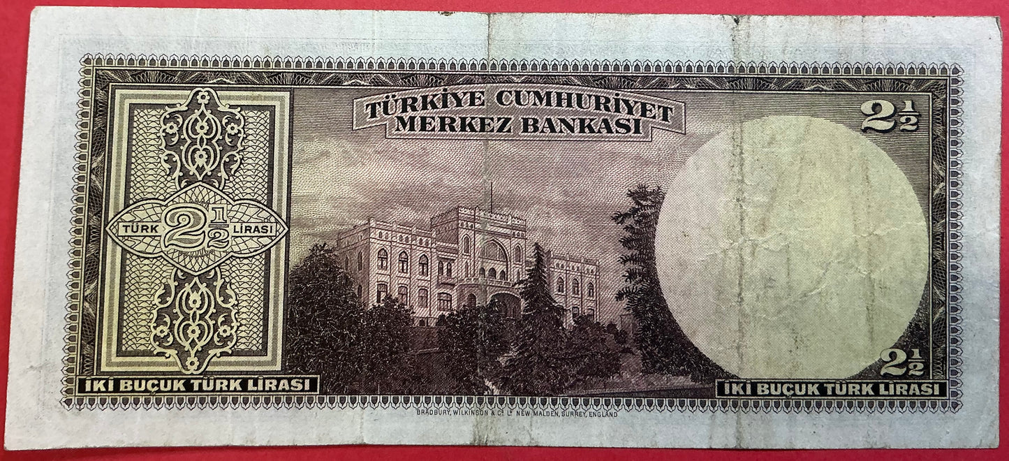 Turkey - 2 1/2 Lira 27.3.1947 P#140 Kvalitet 1+