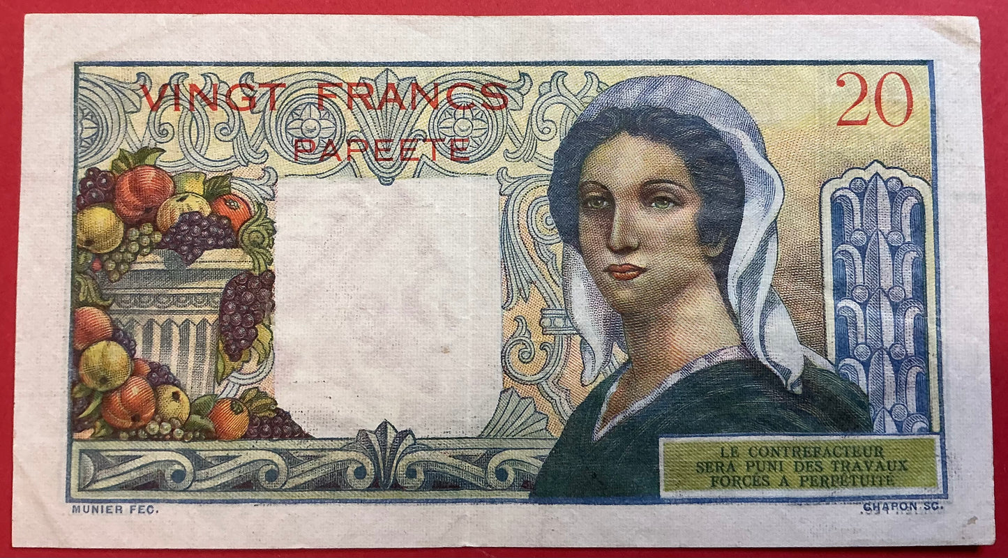 Tahiti - 20 Francs (1963) P#21c Kvalitet 1/1+