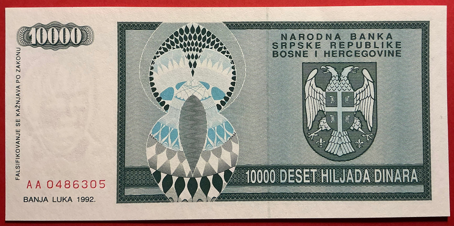 Bosnia Herzegovina/SRPSKA Republic - 10.000 Dinara 1992 P#139a Kvalitet 0