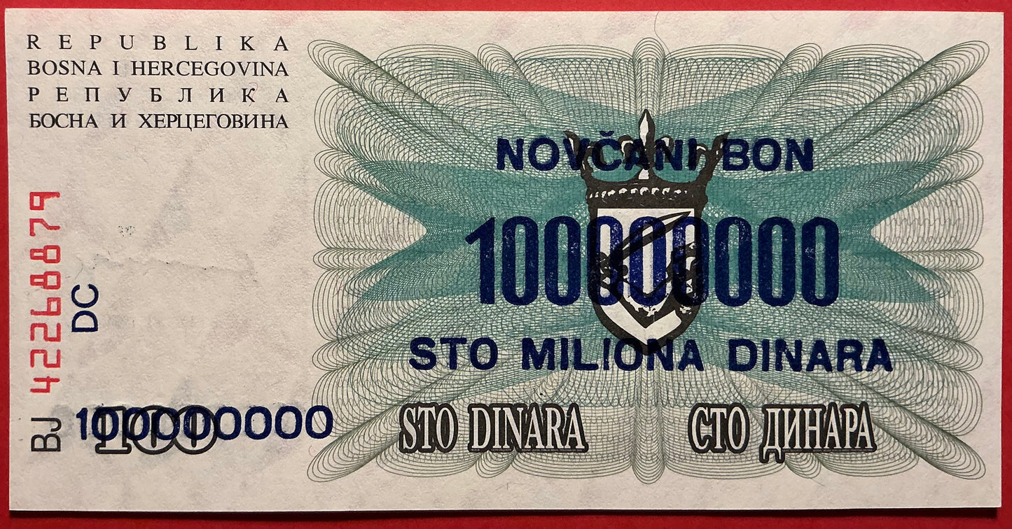 Bosnia Herzegovina - 100.000.000 Dinara 10.11.1993 P#37a Kvalitet 0