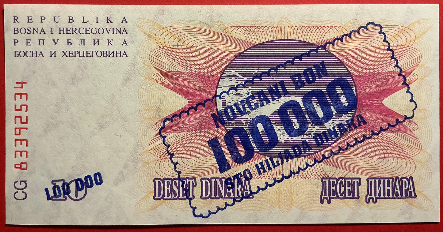 Bosnia Herzegovina - 100.000 Dinara 1993 P#34a Kvalitet 0