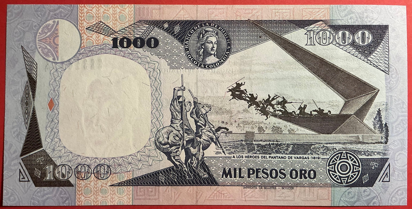 Columbia - 1000 Pesos Oro 1.1.1991 P#432 Kvalitet 0