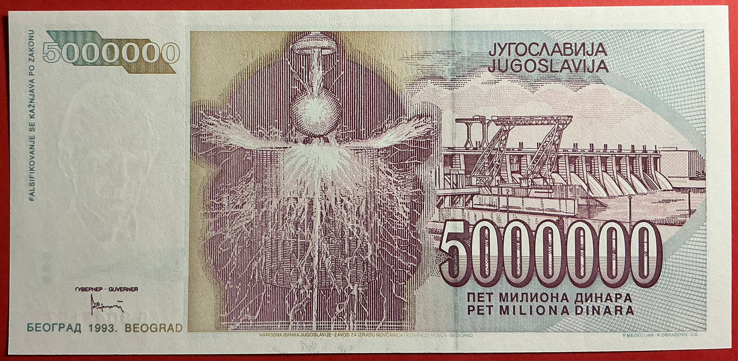Yugoslavia - 5.000.000 Dinara 1993 P#121 Kvalitet 0