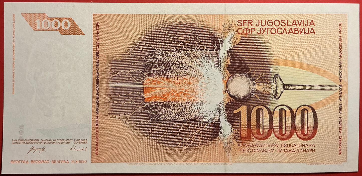 Yugoslavia - 1000 Dinara 26.11.1990 P#107 Kvalitet 0