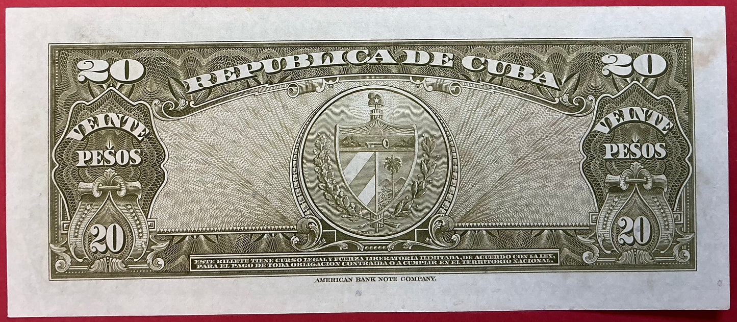 Cuba - 20 Pesos 1958 P#80b Kvalitet 01