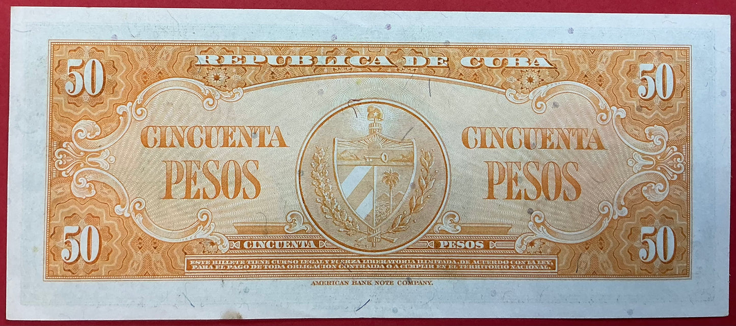 Cuba - 50 Pesos 1950 P#81a Kvalitet 01