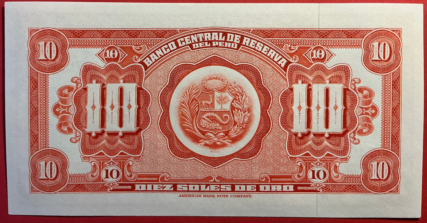 Peru - 10 Soles de Oro 26.2.1965 P#88 Kvalitet 0