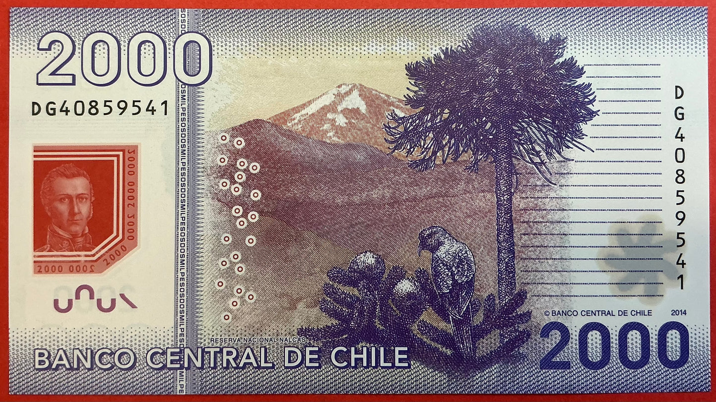 Chile -2000 Pesos 2014 P#162d Kvalitet 0