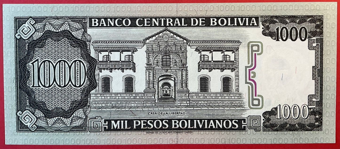 Bolivia - 1000 Pesos Bolivianos 25.6.1982 P#167a Kvalitet 0