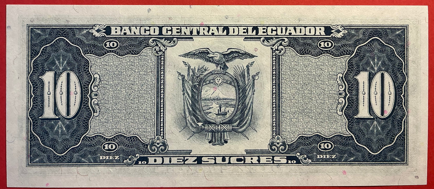 Ecuador - 10 Sucres 29.4.1986 P#121 Kvalitet 0