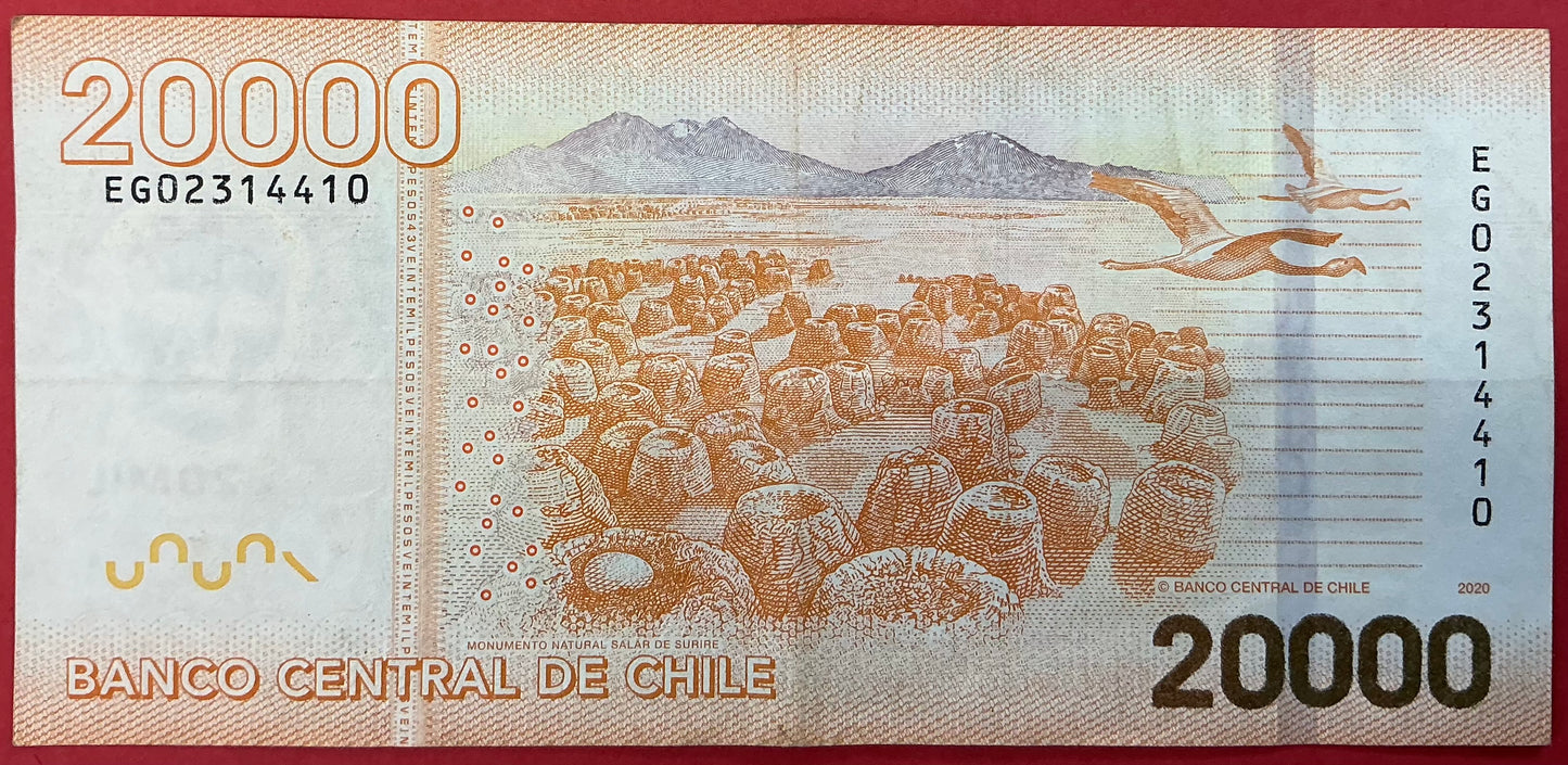 Chile - 20.000 Pesos 2020 P#165 Kvalitet 1+