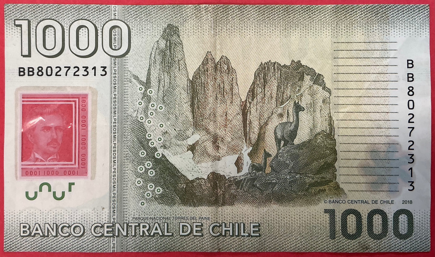 Chile - 1000 Pesos 2018 P#161h Kvalitet 1+
