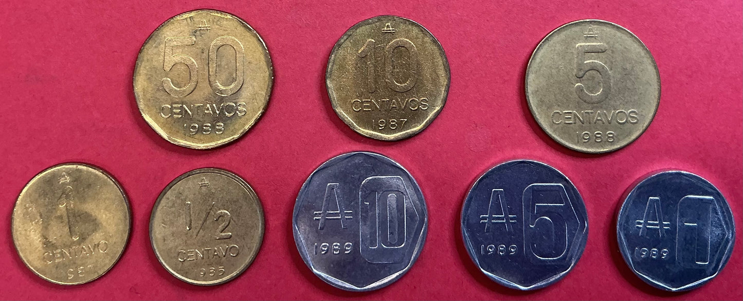 Argentina - 8 Different 1985-1989 Type Set Unc.