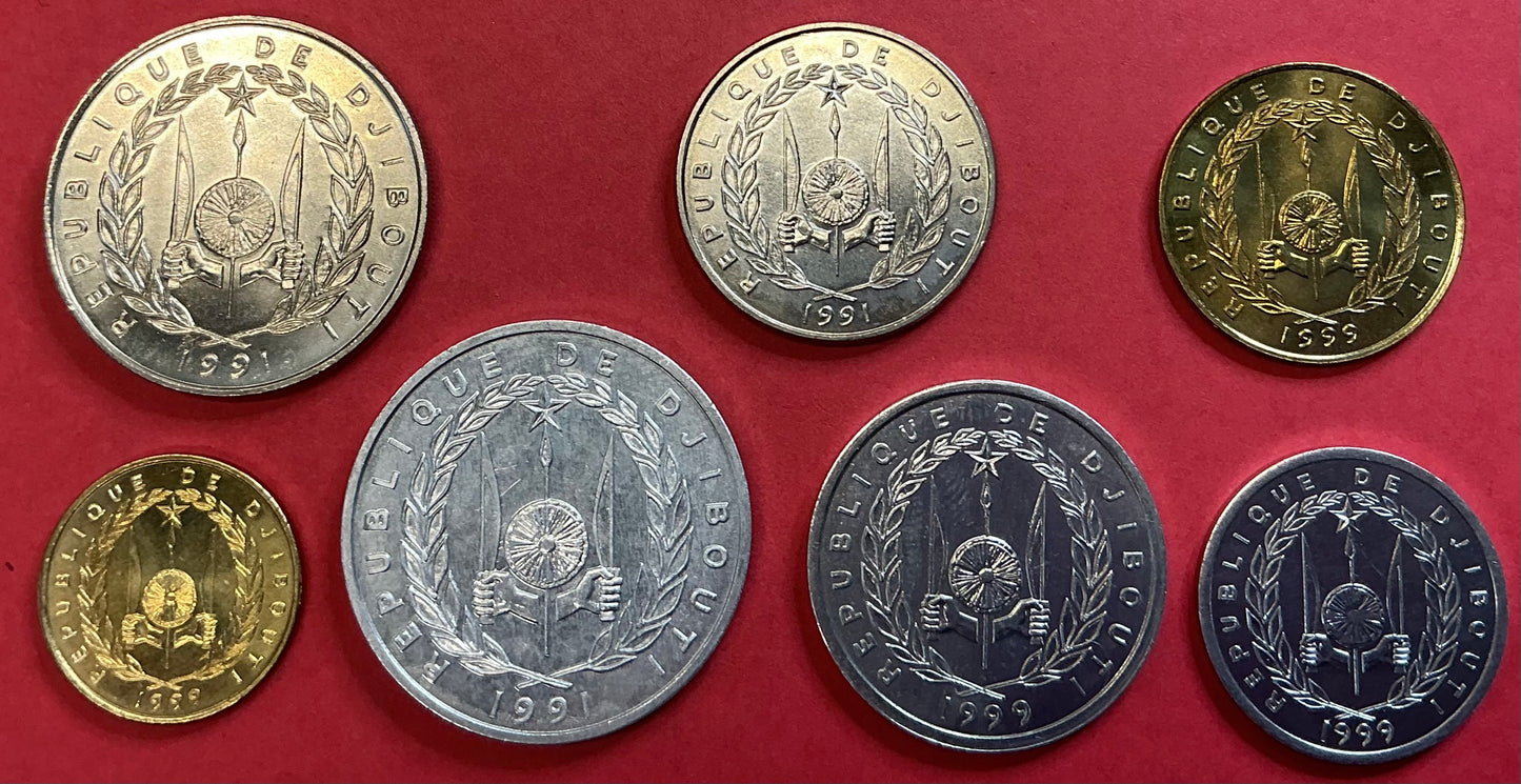 Djibouti - 7 Different 1991-1999 Type Set Unc.