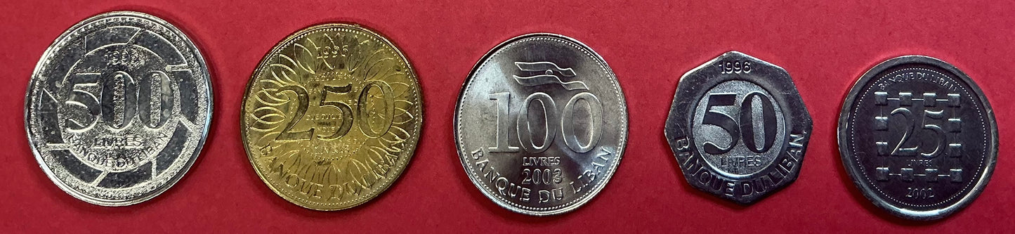 Lebanon - 5 Different 1996-2003 Type Set Unc.