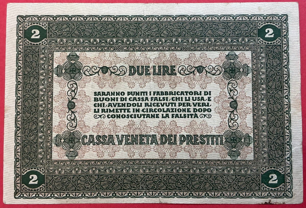 Italy - 2 Lire 2.1.1918 *Cassa Veneta Dei Prestiti* P#M5 Kvalitet 1+