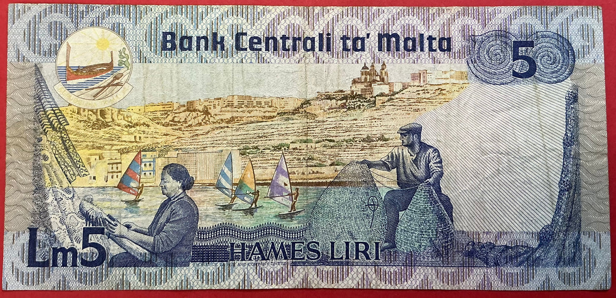 Malta - 5 Liri (1986) P#38a Kvalitet 1/1+