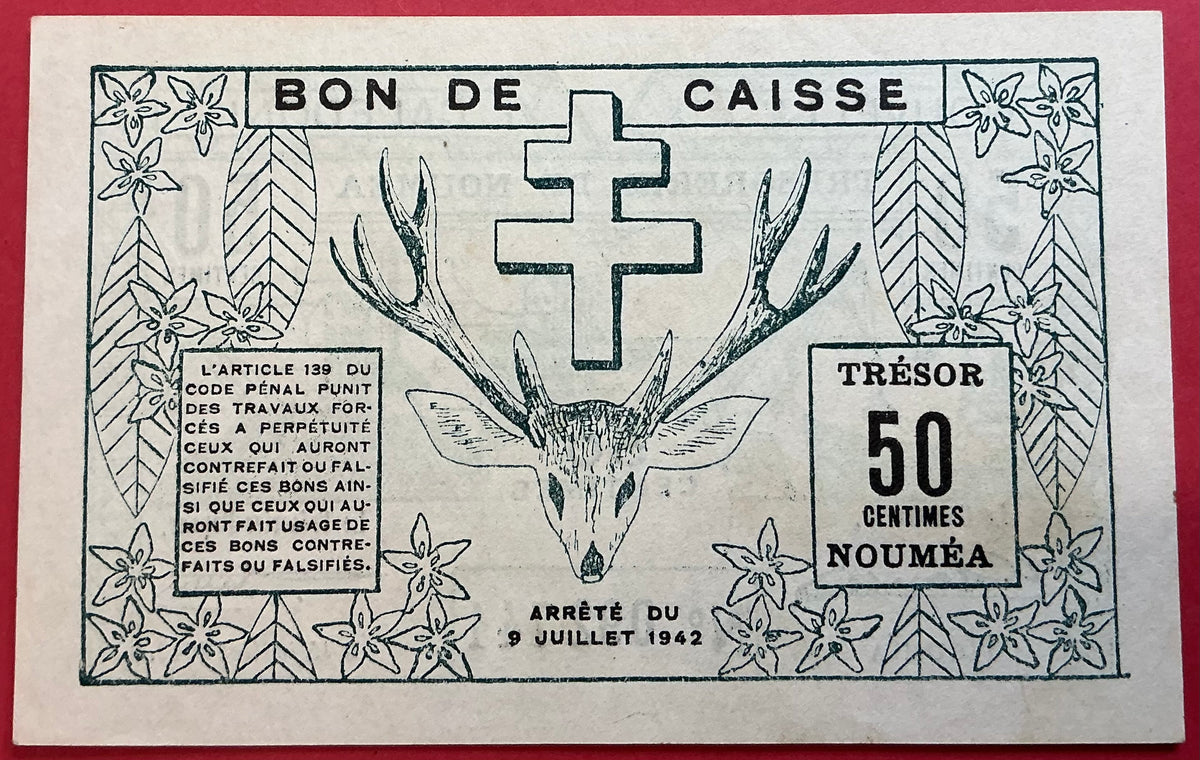 New Caledonia - 50 Centimes 15.7.1942 P#51 Kvalitet 1+/01