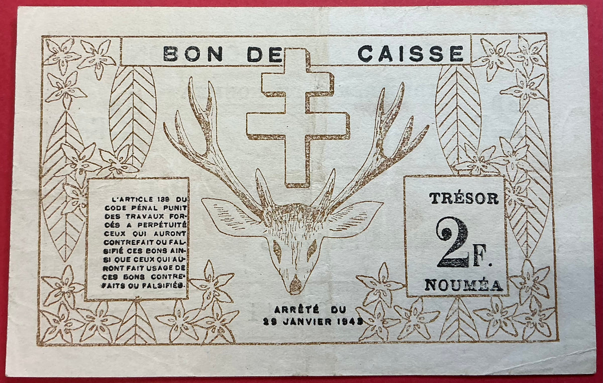 New Caledonia - 2 Francs 29.3.1943 P#56a Kvalitet 1+