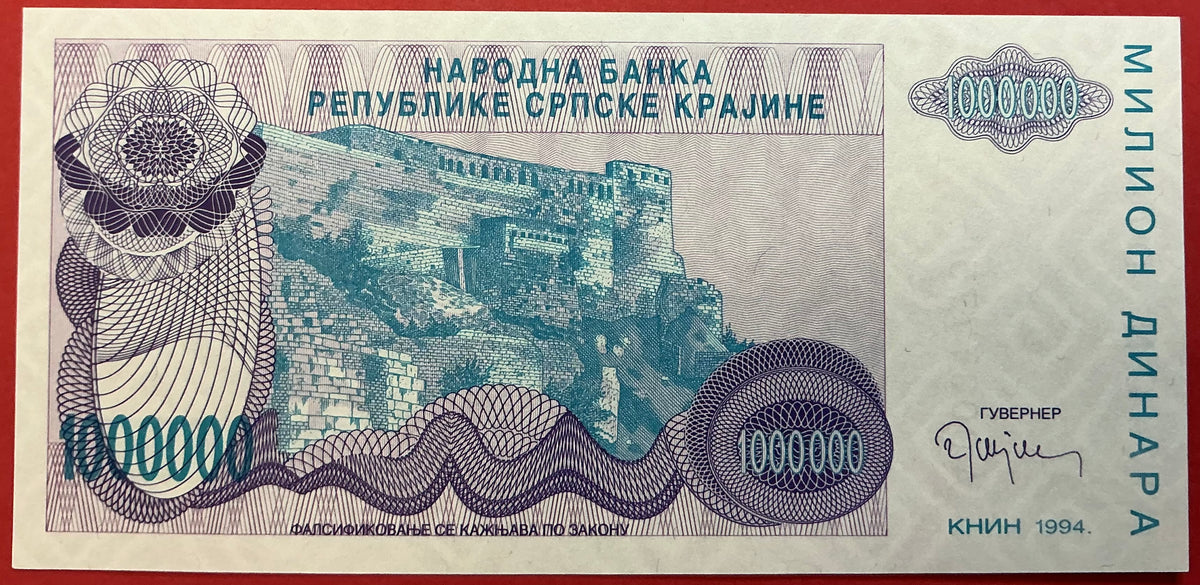 Croatia/Serbian Krajina - 1.000.000 Dinara 1994 P#R33a Kvalitet 01