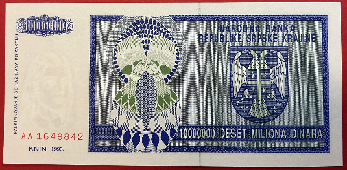 Croatia/Serbian Krajina - 10.000.000 Dinara 1993 P#R12a Kvalitet 0