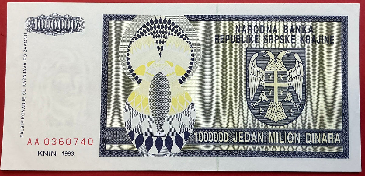 Croatia/Serbian Krajina - 1.000.000 Dinara 1993 P#R10a Kvalitet 01