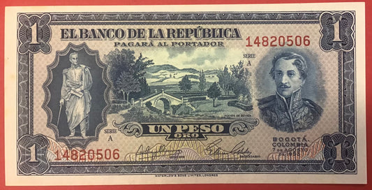 Colombia - 1 Peso Oro 7.8.1953 P#398 Kvalitet 01