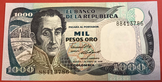 Colombia - 1000 Pesos Oro 1.1.1986 P#424c Kvalitet 0