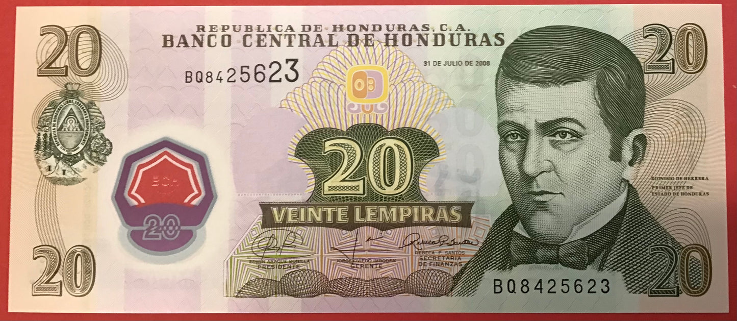 Honduras - 20 Lempiras 31.7.2008 P#95 Kvalitet 0