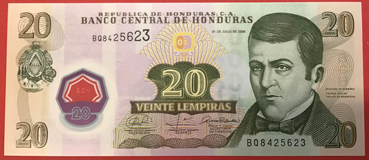 Honduras - 20 Lempiras 31.7.2008 P#95 Kvalitet 0