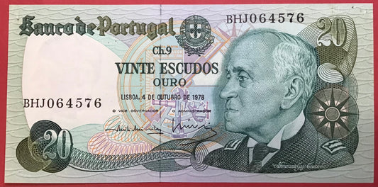 Portugal - 20 Escudos 4.10.1978 P#176b Kvalitet 01 (Små Pinholes)