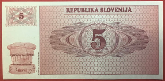 Slovenia - 5 Tolarjev 1990 P#3a Kvalitet 0