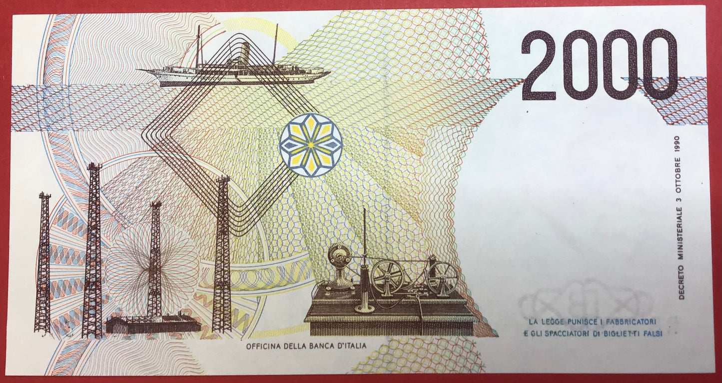 Italy - 2000 Lire 3.10.1990 P#115 Kvalitet 0