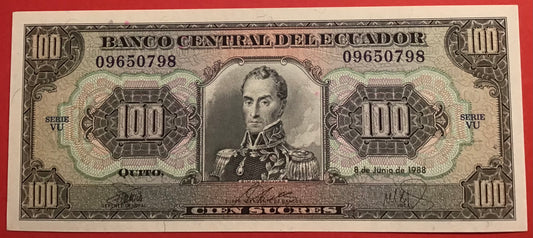 Ecuador - 100 Sucres 8.6.1988 P#123Aa Kvalitet 0