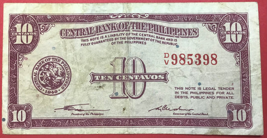 Philippines - 10 Centavos (1949) P#127a Kvalitet 1/1+