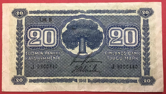 Finland - 20 Markkaa 1945 Litt.B P#86 Kvalitet 1