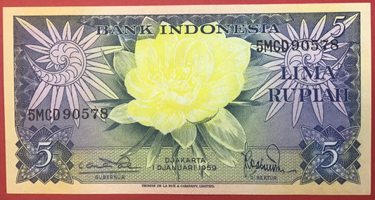 Indonesia - 5 Rupiah 1.1.1959 P#65 Kvalitet 0