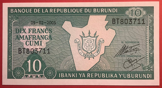 Burundi - 10 Francs 5.2.2005 P#33e Kvalitet 0