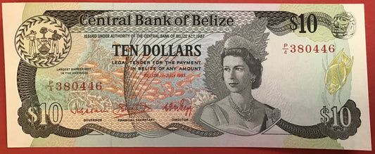 Belize - 10 Dollars 1.7.1983 P#44 Kvalitet 0