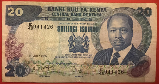 Kenya - 20 Shillings 1.7.1985 P#21d Kvalitet 1+