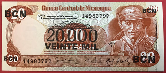 Nicaragua - 20.000 Córdobas on 20 Córdobas (1987) P#147 Kvalitet 0